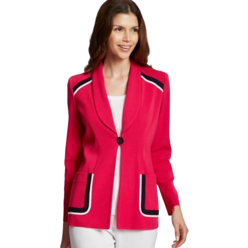 Misook cherry kint blazer jacket one button size 3x pink